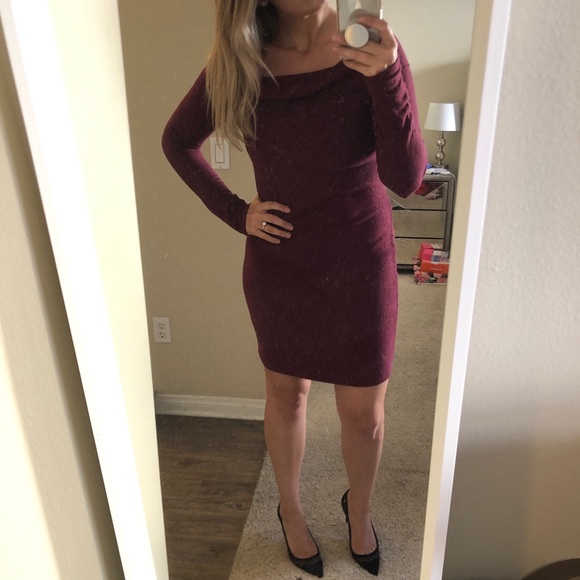 Express Dresses & Skirts - Burgundy or Wine colored off the shoulder dress.